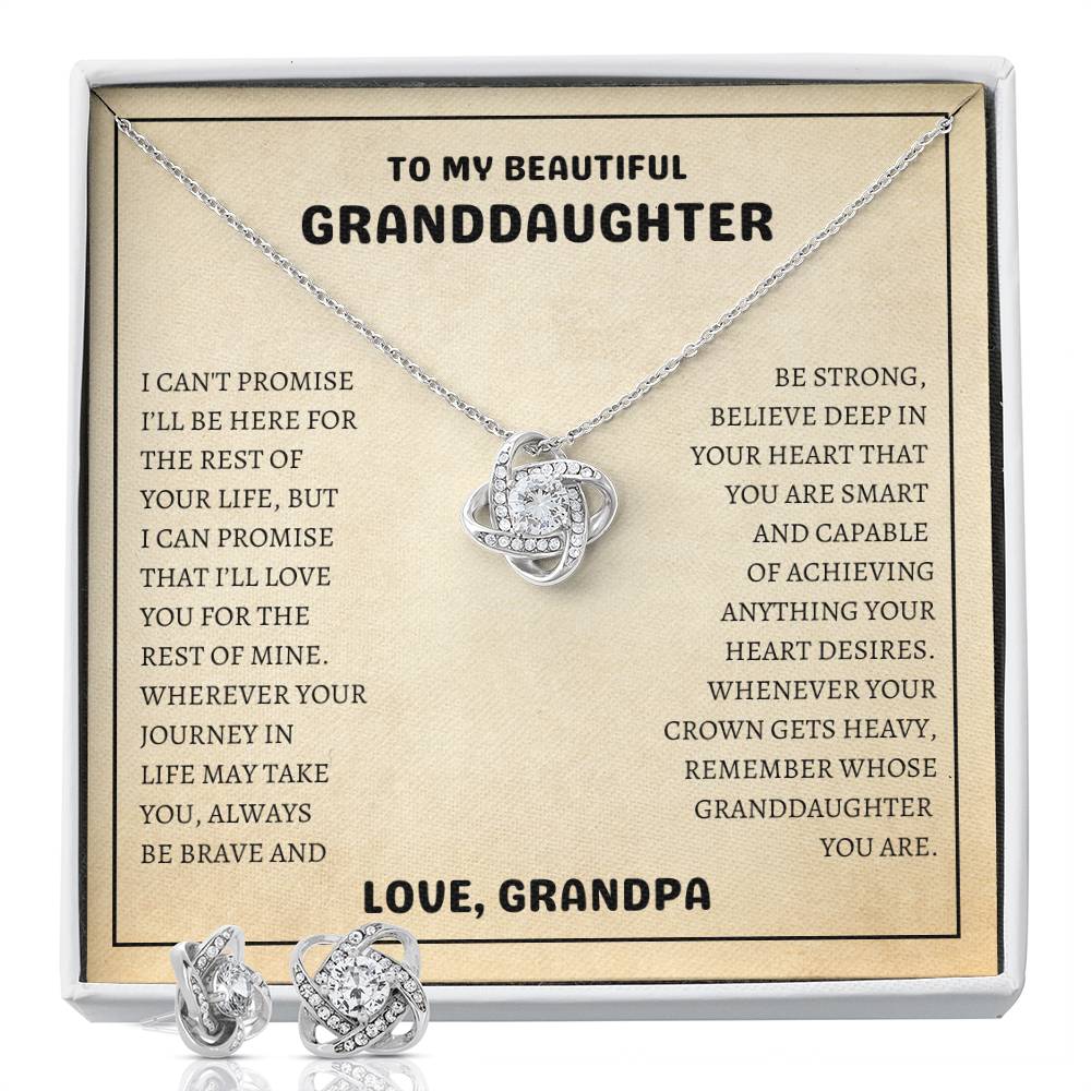 To My Beautiful Granddaughter | Always Be Brave And Be Strong | Love Knot Necklace & Earring Set