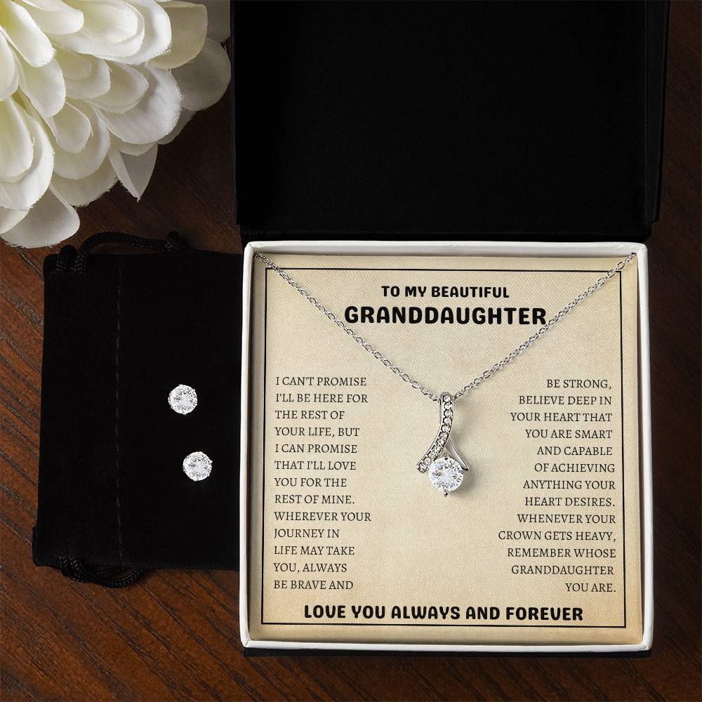 To My Beautiful Granddaughter | Always Be Brave And Be Strong | Alluring Beauty Necklace & Earring Set