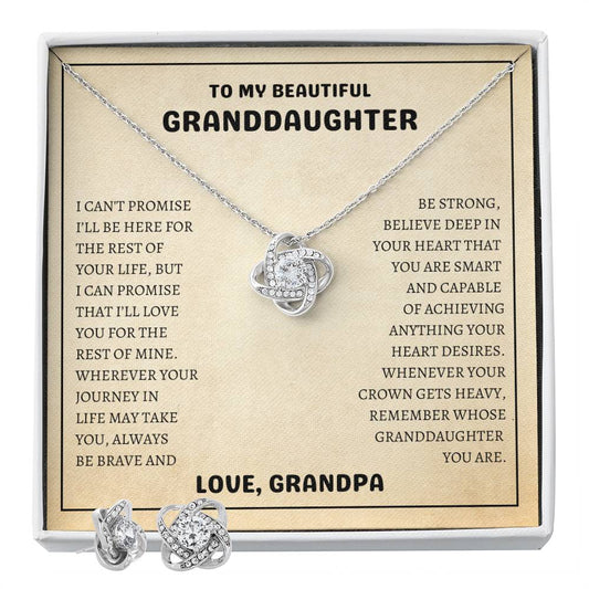 To My Beautiful Granddaughter | Always Be Brave And Be Strong | Love Knot Necklace & Earring Set