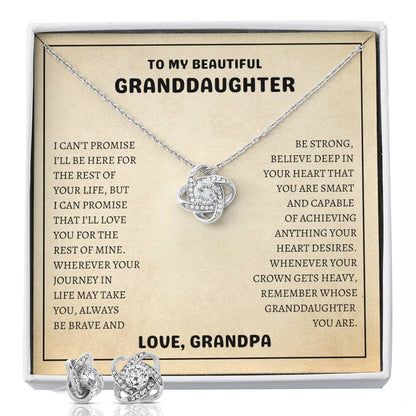 To My Beautiful Granddaughter | Always Be Brave And Be Strong | Love Knot Necklace & Earring Set