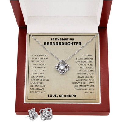 To My Beautiful Granddaughter | Always Be Brave And Be Strong | Love Knot Necklace & Earring Set