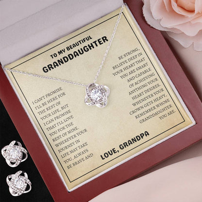 To My Beautiful Granddaughter | Always Be Brave And Be Strong | Love Knot Necklace & Earring Set