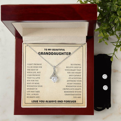 To My Beautiful Granddaughter | Always Be Brave And Be Strong | Alluring Beauty Necklace & Earring Set