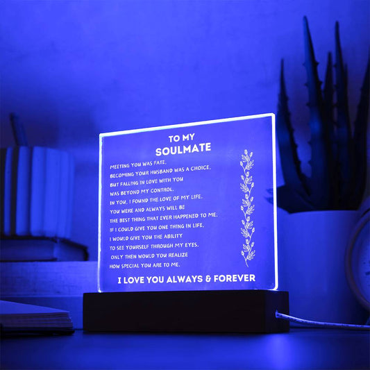 To My Soulmate | From Wife To Husband | Square Acrylic Plaque With LED Light