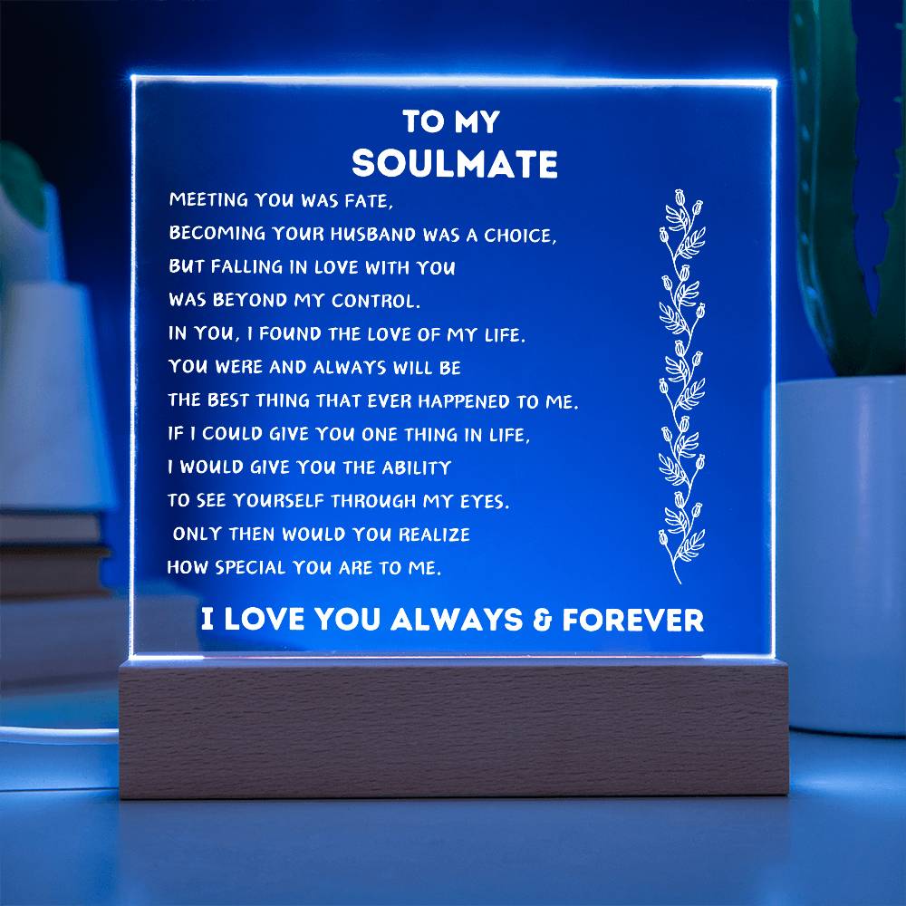 To My Soulmate | From Wife To Husband | Square Acrylic Plaque With LED Light