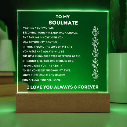 To My Soulmate | From Wife To Husband | Square Acrylic Plaque With LED Light