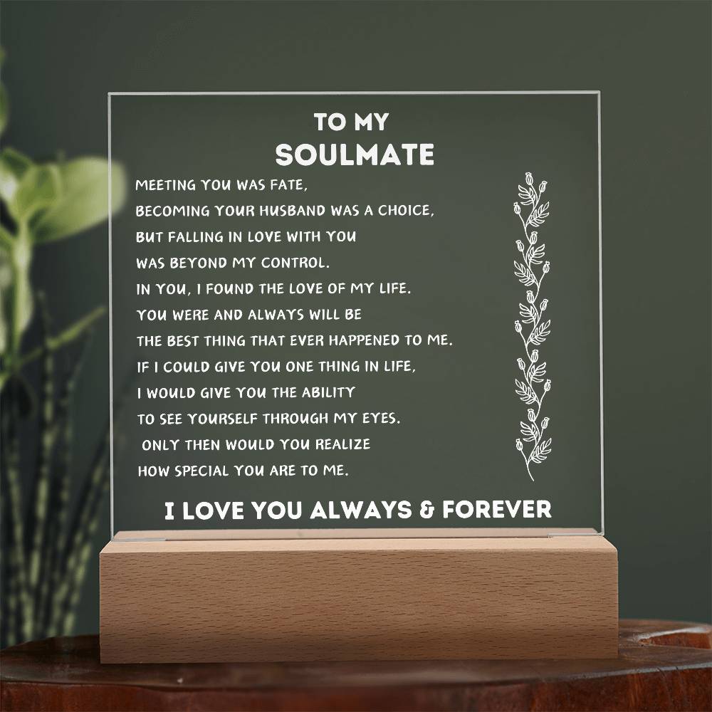 To My Soulmate | From Wife To Husband | Square Acrylic Plaque With LED Light