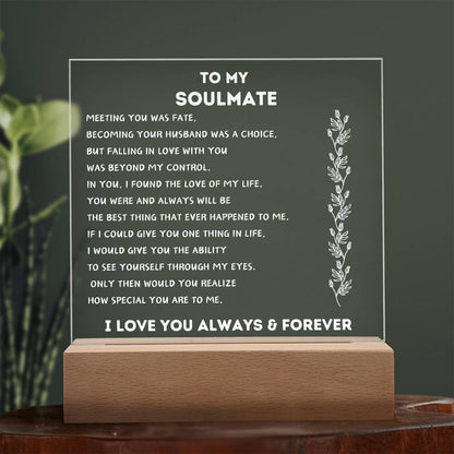 To My Soulmate | From Wife To Husband | Square Acrylic Plaque With LED Light
