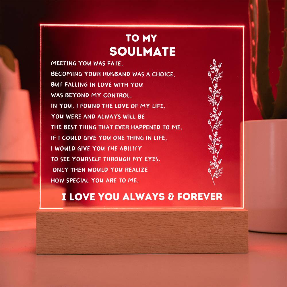To My Soulmate | From Wife To Husband | Square Acrylic Plaque With LED Light