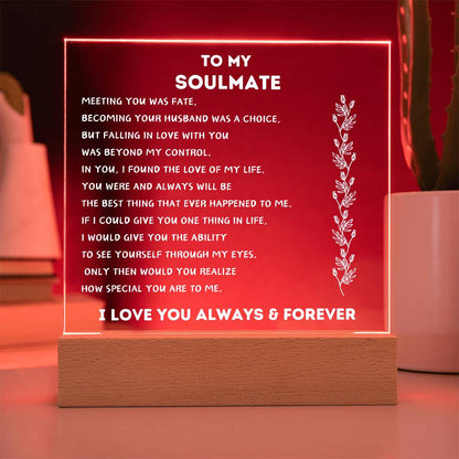 To My Soulmate | From Wife To Husband | Square Acrylic Plaque With LED Light
